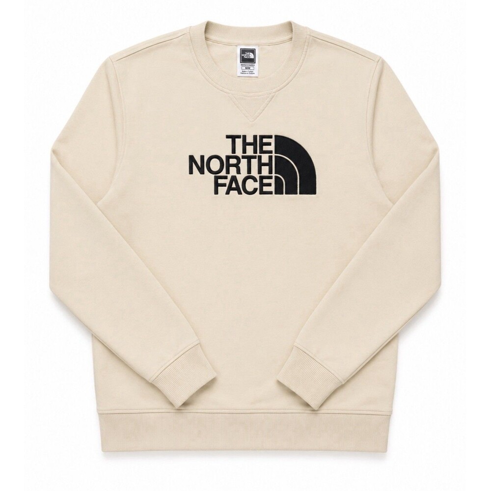 The North Face Men's M Cream Beige Crewneck Sweatshirt Embroidered Logo Cotton